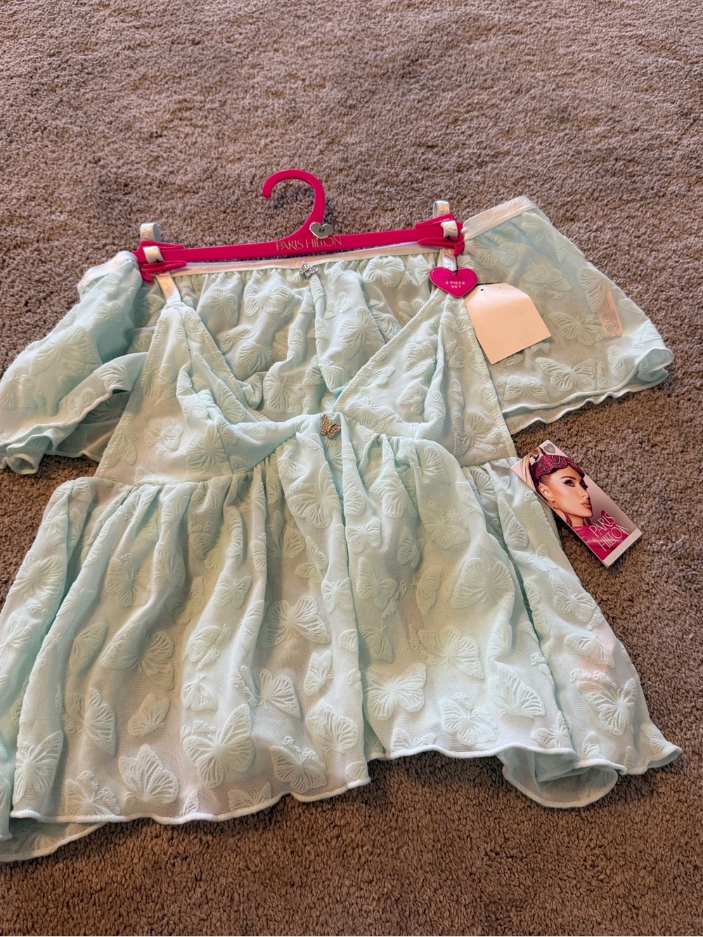 NWT Paris Hilton Mint Lace Tiered Cami & Short Sleep Set - Picture 2 of 8